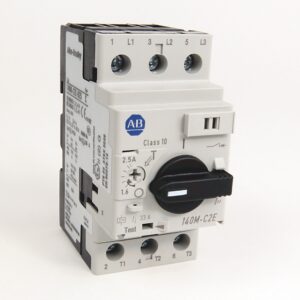 Three-pole miniature circuit breaker with black toggle lever and AB logo, labeled terminals top 1–5 and bottom 2–6 (Class 10).